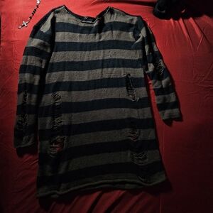 Striped Black and Brown Distressed Sweater